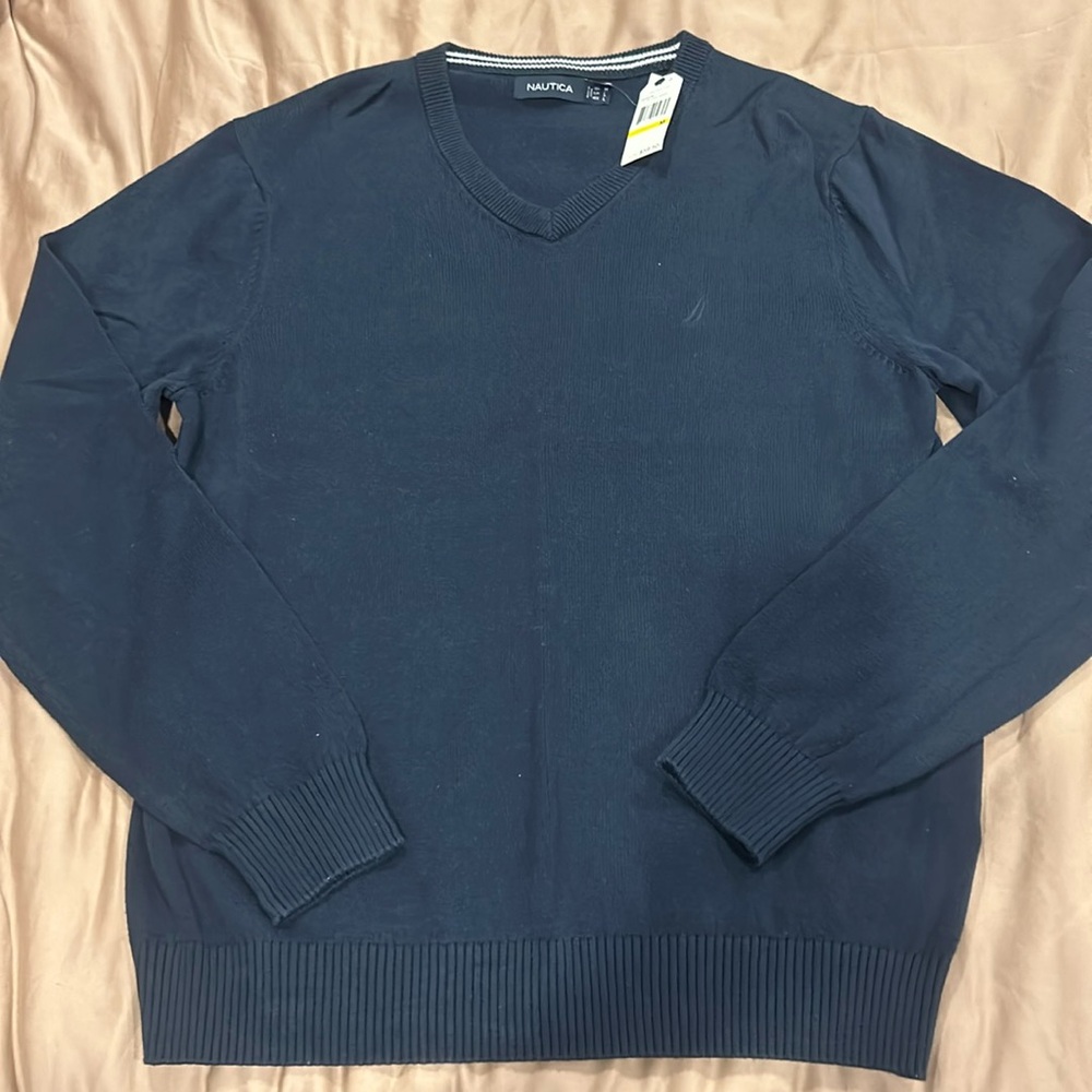 Men’s V-Neck Sweater Nautica Navy Size MediumSoft Winter Pullover